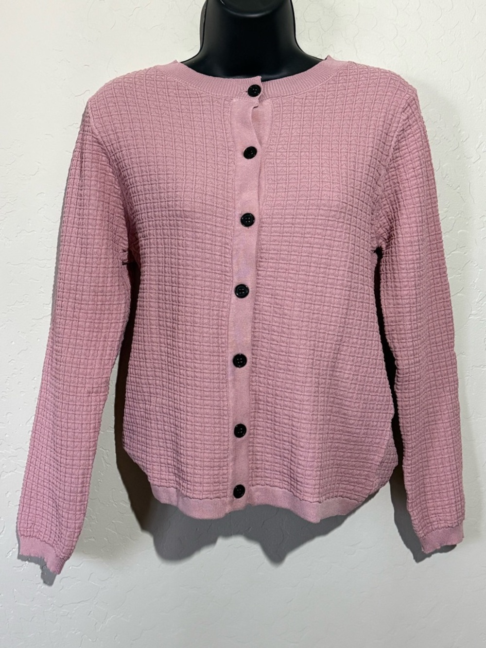 Textured Pink Button-Up Cardigan